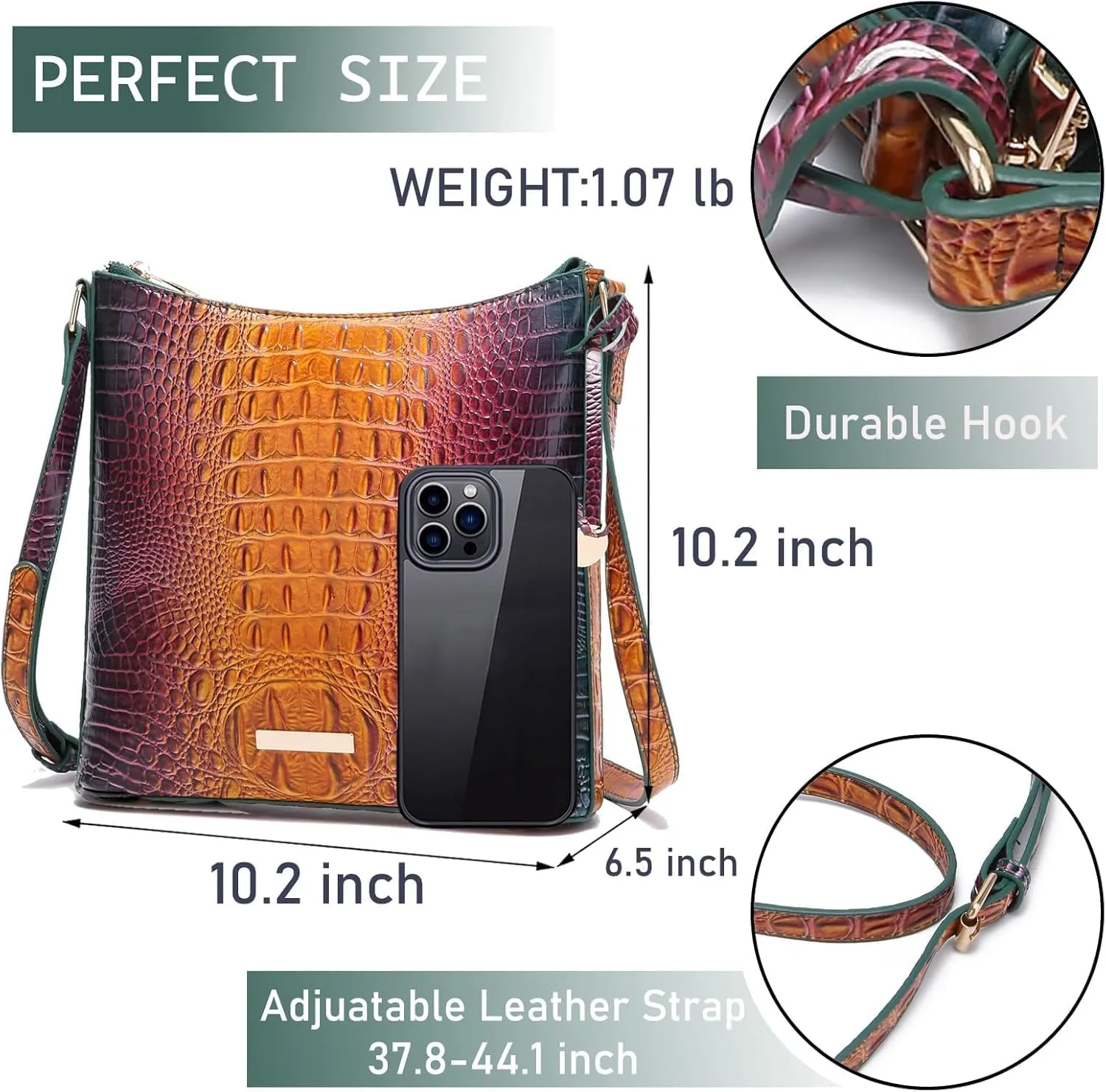 XXGJOALD-Shoulder Crocodile Flat Handbags for Women trendy Ladies Shoulder Bag Embossed Pattern Leather Crossbody Purse