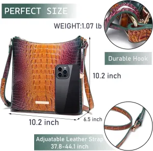 XXGJOALD-Shoulder Crocodile Flat Handbags for Women trendy Ladies Shoulder Bag Embossed Pattern Leather Crossbody Purse