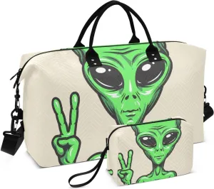 Yeah Alien Green Travel Duffel Bag, Gym Bags with Multiple Interior Pockets for Men Women Toiletry Purse Included 20.5”x 1.9” x 13.8”
