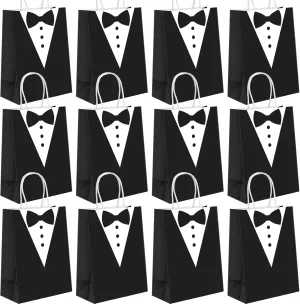 Yexiya 100 Pieces Groomsman Gift Bags for Wedding Tuxedo Gift Bags with Handle Paper Gift Bags for Wedding Groomsman Bridesmaid Party Favors Gift Wrapping Supplies