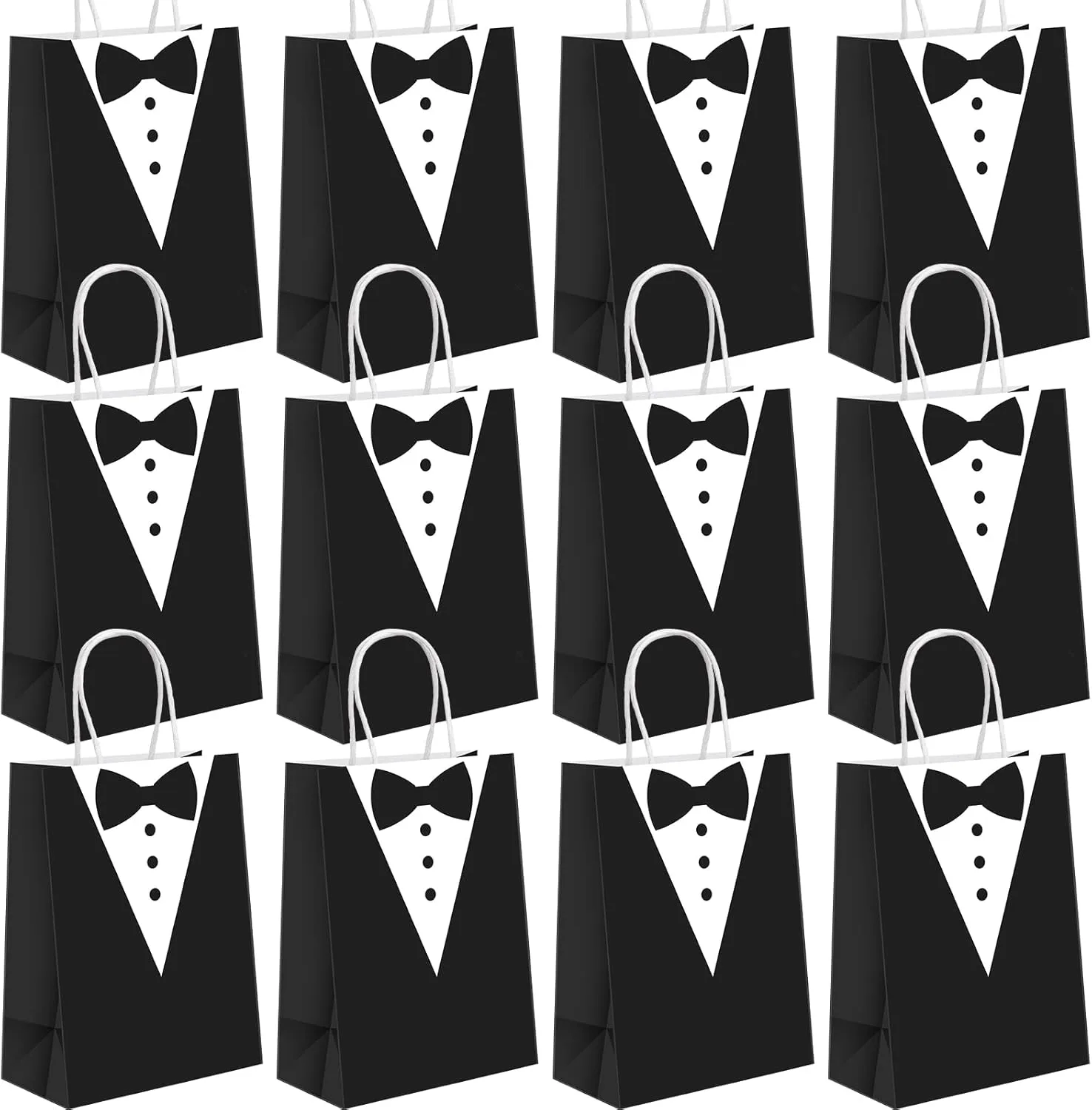 Yexiya 100 Pieces Groomsman Gift Bags for Wedding Tuxedo Gift Bags with Handle Paper Gift Bags for Wedding Groomsman Bridesmaid Party Favors Gift Wrapping Supplies