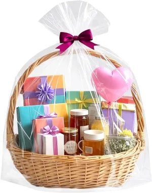 Yotelab Extra Large Cellophane Bags, 40x50 Inch Clear Cellophane Wrap for Gift Baskets, 20Pcs Jumbo Huge Clear Basket Bags