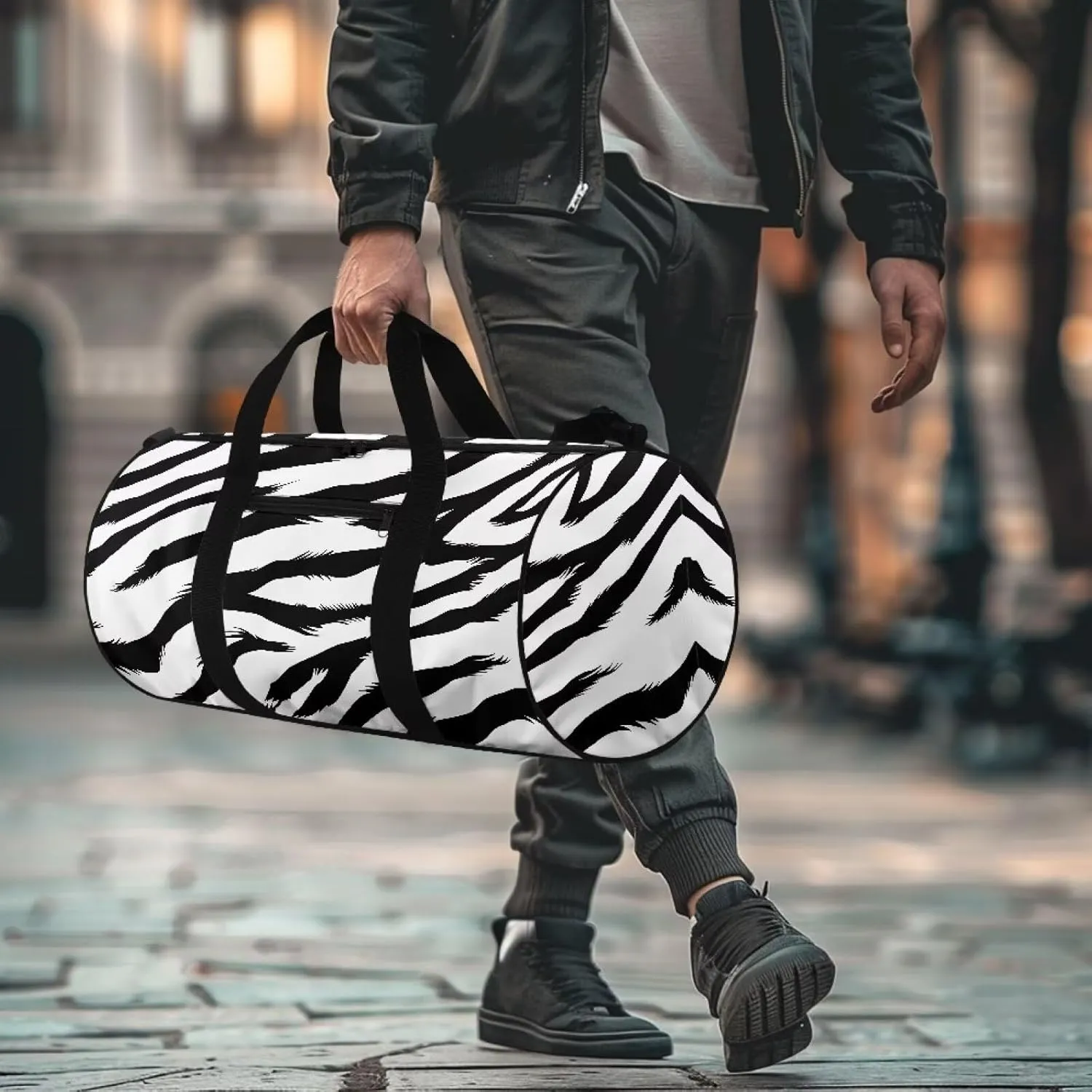 Zebra Grain Duffle Bag for Travel Large Travel Bags for Women Stylish Tote Carry On Luggage Bag Personal Item Bag for Airlines Easy to Carry