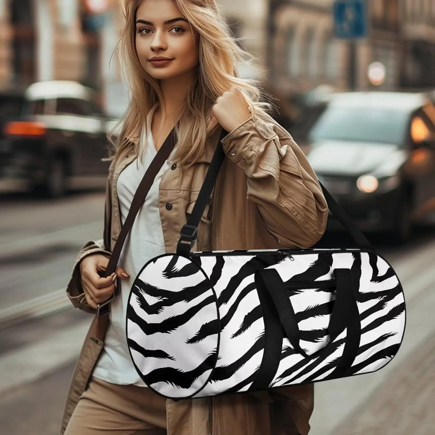 Zebra Grain Duffle Bag for Travel Large Travel Bags for Women Stylish Tote Carry On Luggage Bag Personal Item Bag for Airlines Easy to Carry