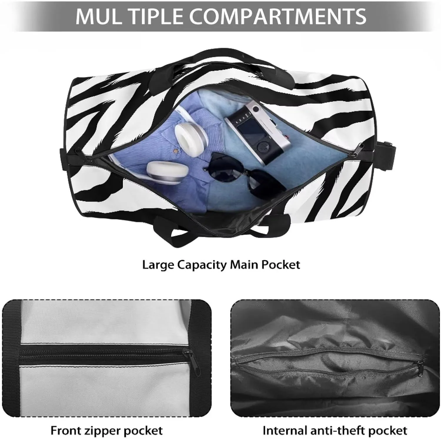 Zebra Grain Duffle Bag for Travel Large Travel Bags for Women Stylish Tote Carry On Luggage Bag Personal Item Bag for Airlines Easy to Carry