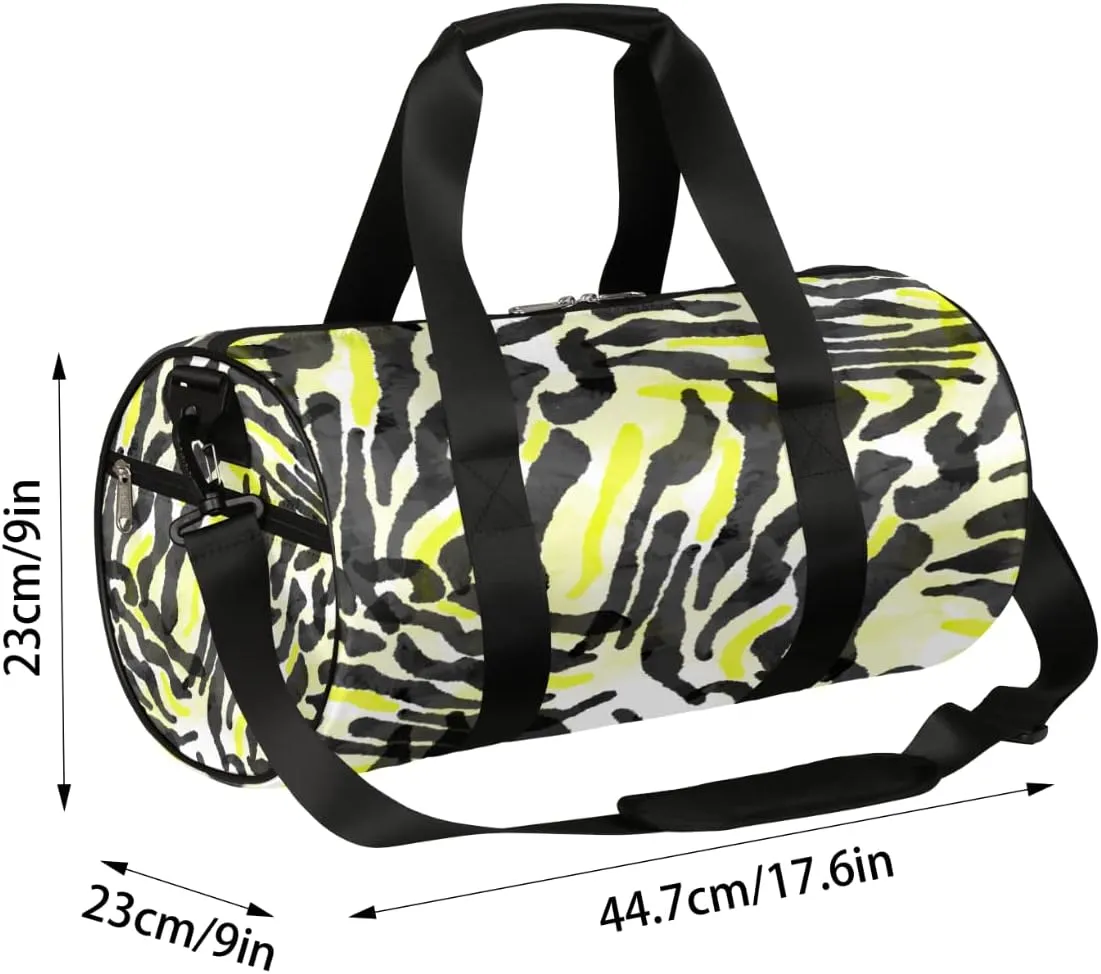 Zebra Print Yellow Black Gym Bag Small Gym Duffel Bags for Men Women Overnight Weekender Bags Lightweight Sport Duffle Bag Carry On Gymbag