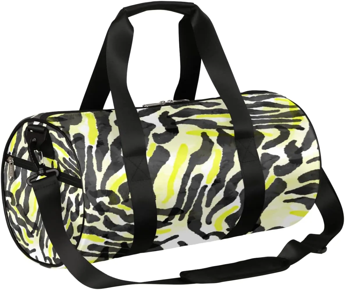 Zebra Print Yellow Black Gym Bag Small Gym Duffel Bags for Men Women Overnight Weekender Bags Lightweight Sport Duffle Bag Carry On Gymbag
