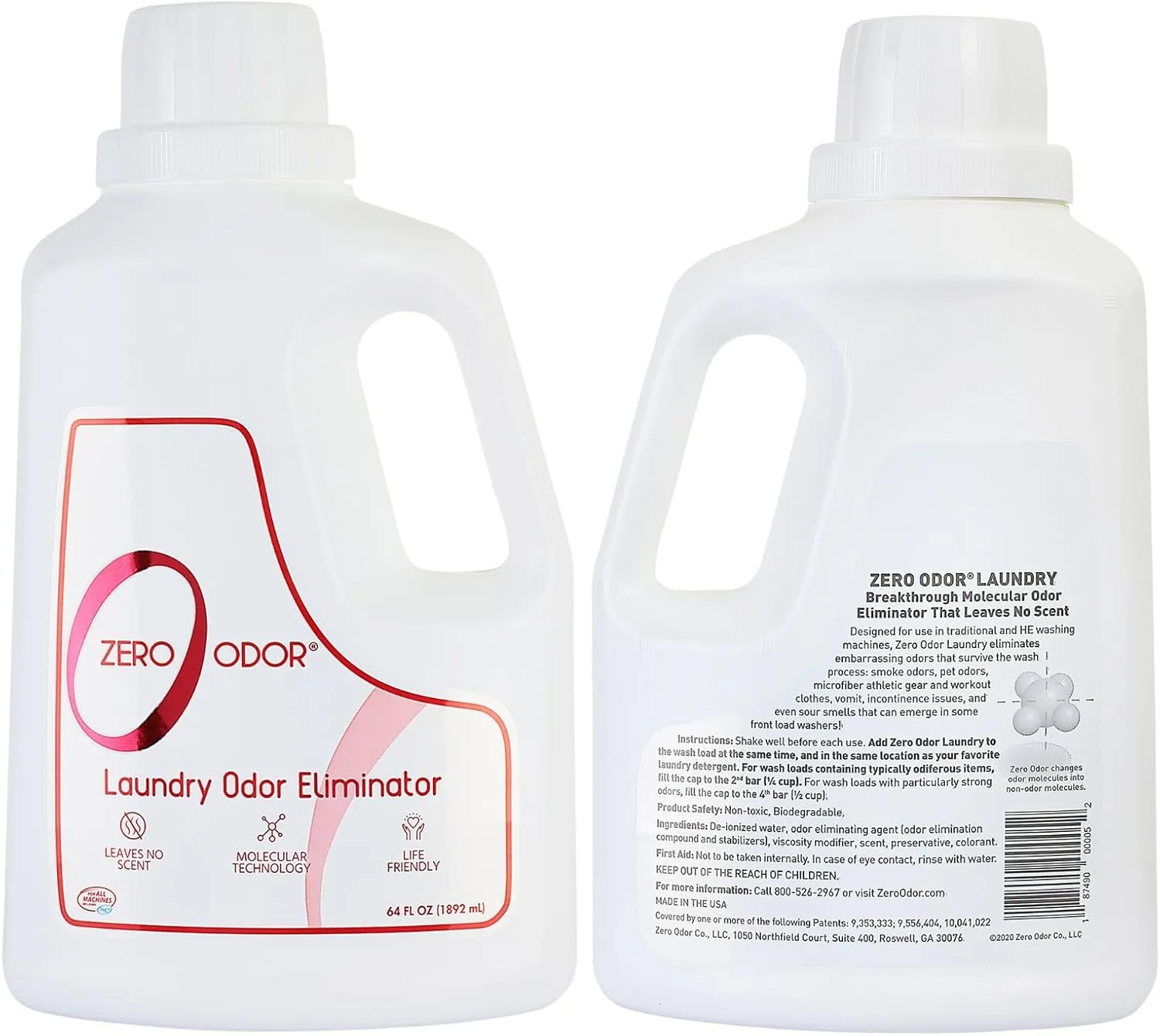Zero Odor – Laundry Odor Eliminator - Permanently Eliminate laundry Odor – Patented Molecular Technology Best For Clothes, Towels & Linens, Shoes, Bags, Etc. - rinse and refresh Again, 64oz