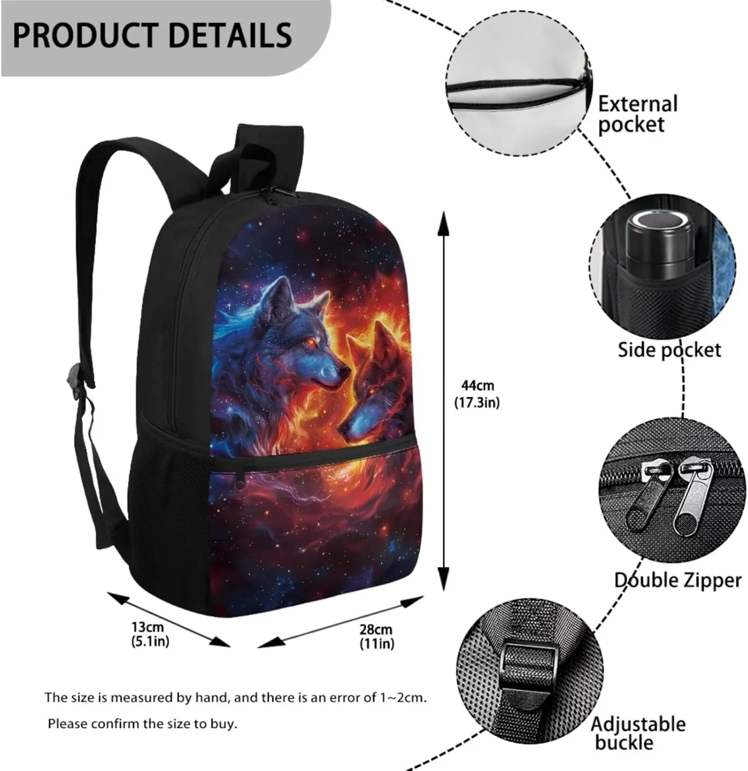 ZFRXIGN Boys Wolf Backpack 10-12 Years Old Bookbag with Lunch Bag Set Crossbody Bags Schoolbag Pencil Case Water Bottle Holder with Strap Kindergarten Elementary School Bag