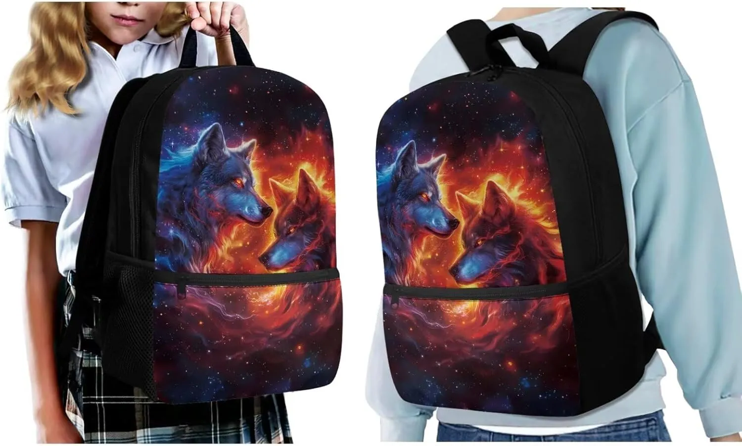 ZFRXIGN Boys Wolf Backpack 10-12 Years Old Bookbag with Lunch Bag Set Crossbody Bags Schoolbag Pencil Case Water Bottle Holder with Strap Kindergarten Elementary School Bag