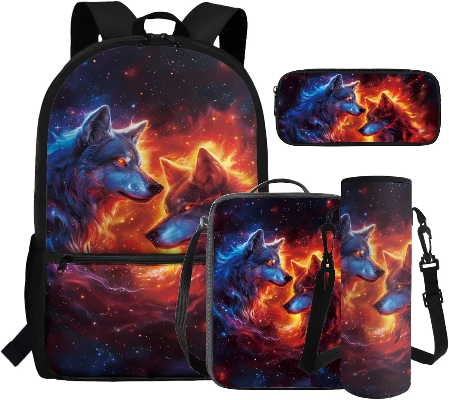 ZFRXIGN Boys Wolf Backpack 10-12 Years Old Bookbag with Lunch Bag Set Crossbody Bags Schoolbag Pencil Case Water Bottle Holder with Strap Kindergarten Elementary School Bag