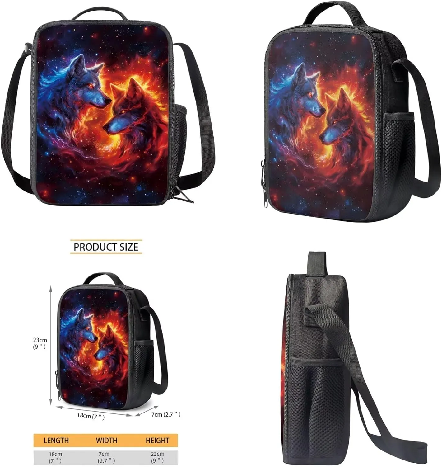 ZFRXIGN Boys Wolf Backpack 10-12 Years Old Bookbag with Lunch Bag Set Crossbody Bags Schoolbag Pencil Case Water Bottle Holder with Strap Kindergarten Elementary School Bag