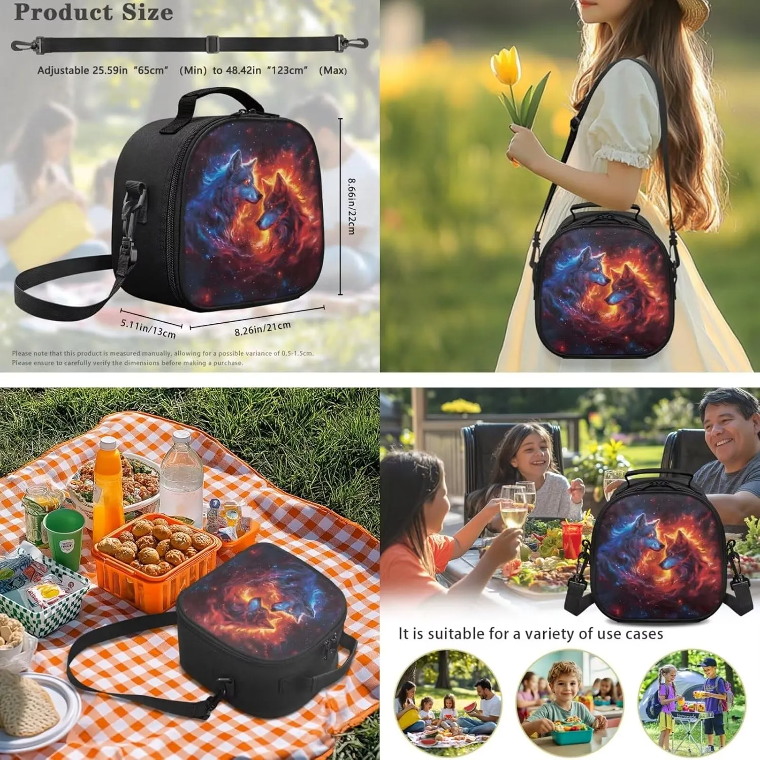 ZFRXIGN Galaxy Wolf Backpack 10-12 Years Old Boys Bookbag with Lunch Bag Set Crossbody Bags Schoolbag Pencil Case Cap Sleeve Kindergarten Elementary School Bag Blue and Red