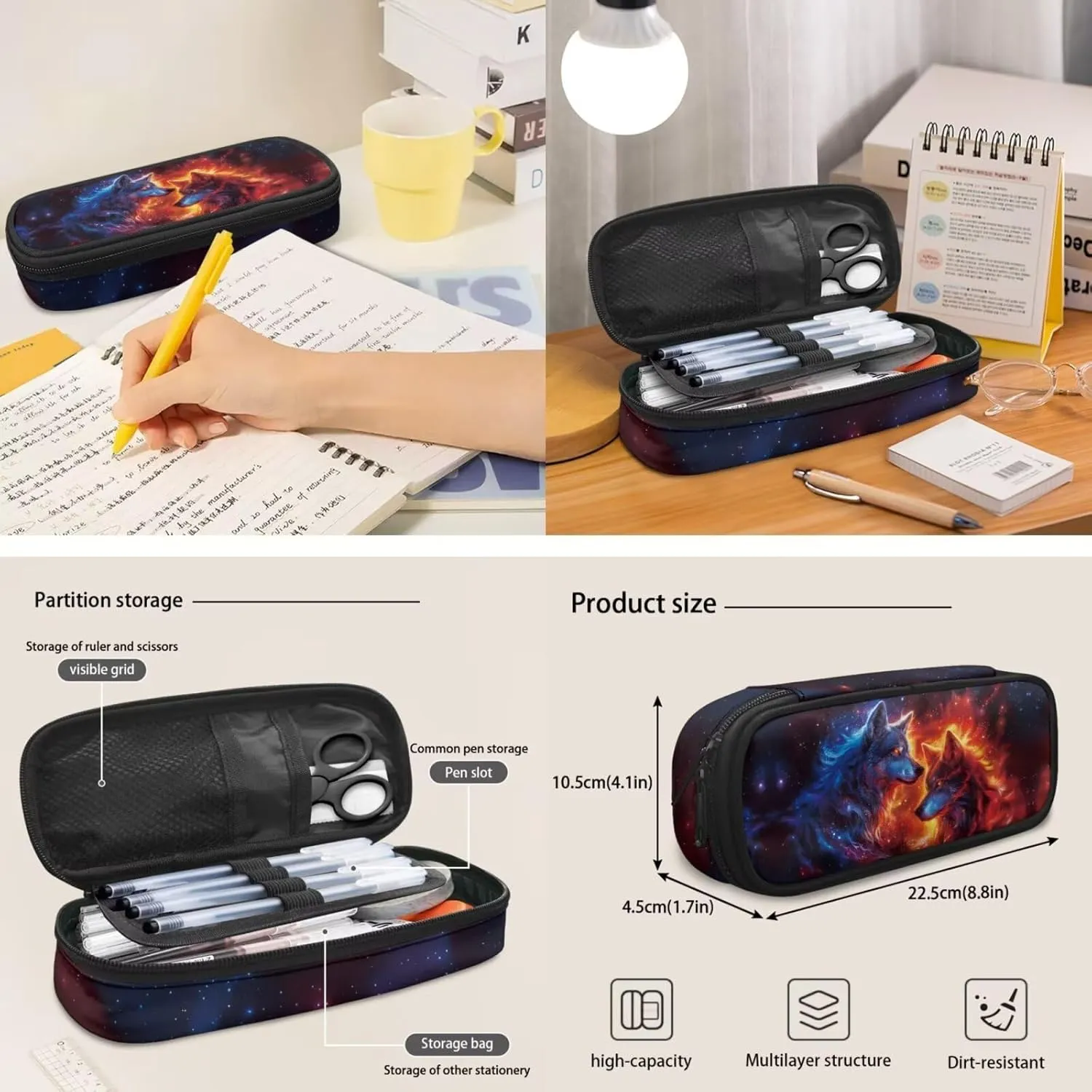ZFRXIGN Galaxy Wolf Backpack 10-12 Years Old Boys Bookbag with Lunch Bag Set Crossbody Bags Schoolbag Pencil Case Cap Sleeve Kindergarten Elementary School Bag Blue and Red