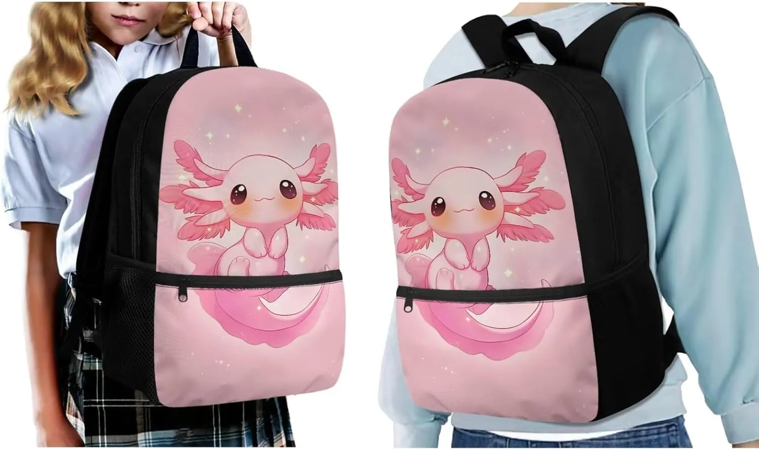 ZFRXIGN Girls Backpack 10-12 Years Old Kawaii Axolotl Bookbag with Lunch Bag Pencil Pouch Water Bottle Cover Crossbody Bags Pink Schoolbag Kindergarten Elementary School Bag