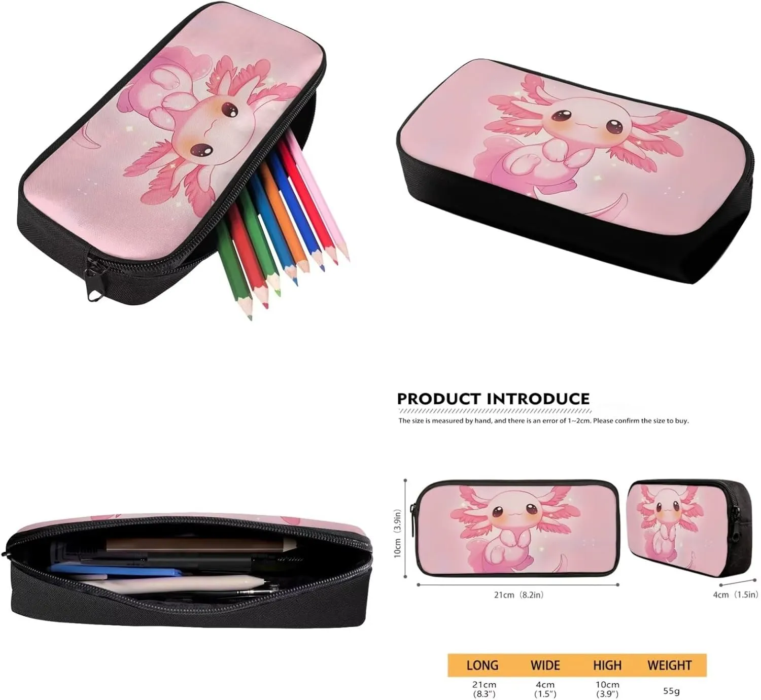 ZFRXIGN Girls Backpack 10-12 Years Old Kawaii Axolotl Bookbag with Lunch Bag Pencil Pouch Water Bottle Cover Crossbody Bags Pink Schoolbag Kindergarten Elementary School Bag