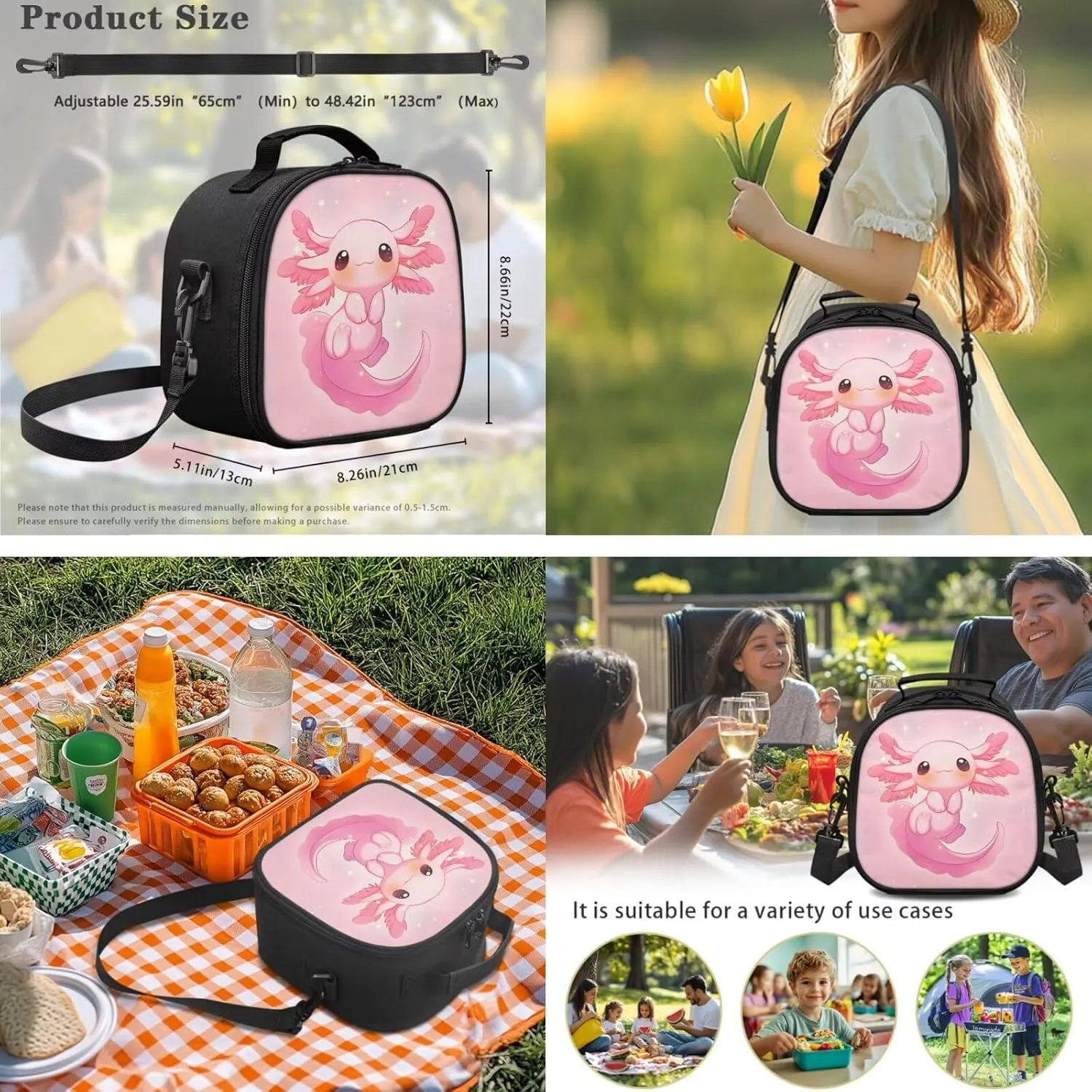 ZFRXIGN Girls Backpack 10-12 Years Old Kawaii Axolotl Bookbag with Lunch Bag Pencil Pouch Water Bottle Cover Crossbody Bags Pink Schoolbag Kindergarten Elementary School Bag