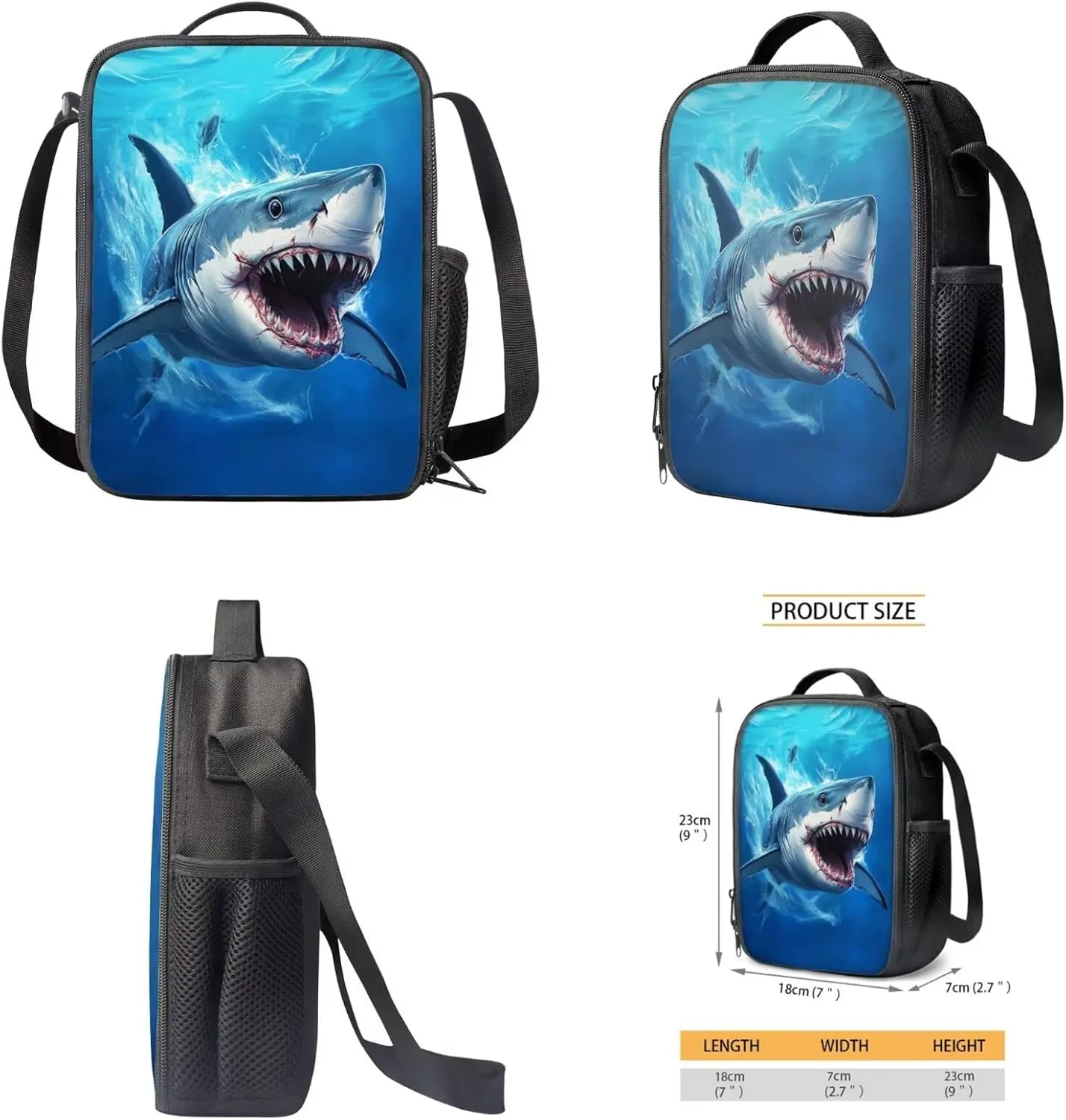ZFRXIGN Shark Backpack for Boys Back To School Backpacks 17 inch Bookbag with Lunchbox Zipper Pouch Pencil Case Keychain Elementary School Bags 4 pieces Set Blue Ocean Theme