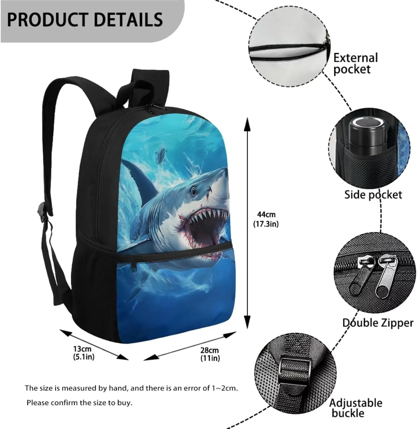 ZFRXIGN Shark Backpack for Boys Back To School Backpacks 17 inch Bookbag with Lunchbox Zipper Pouch Pencil Case Keychain Elementary School Bags 4 pieces Set Blue Ocean Theme