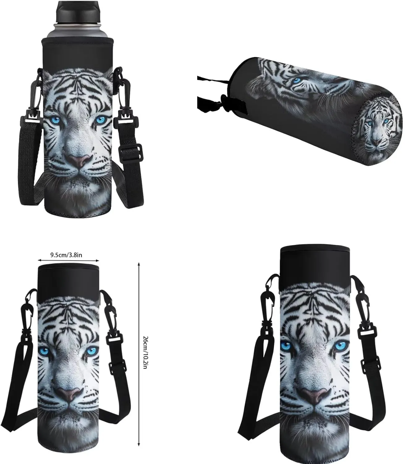 ZFRXIGN White Tiger with Blue Eyes Backpack for Boys School Backpack with Lunch Bags Pencil Case Cap Sleeve for Elementary School Middle School Bookbag Zipper Purse Black