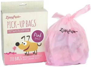 ZippyPaws - Dog Poop Pick-Up Bags, Large Strong Waste Bags with Easy-Tie Handles, Measures 14.5 Inch by 5.5 Inch - Pink, 210 Count